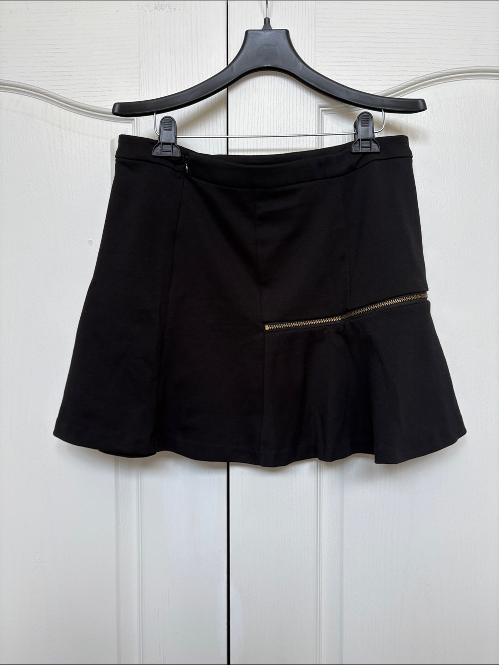 Michael Kors Black Flared Mini Skirt with Gold Zip Detail